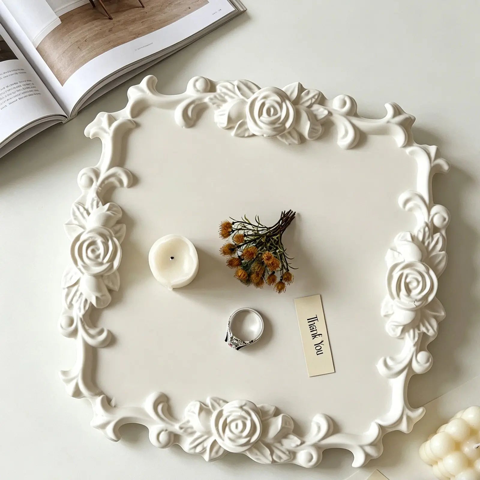 Moule Silicone Cadre Rose Vintage Bordure Dentelle