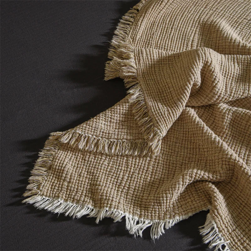 Couverture à Pompons en Coton et Lin