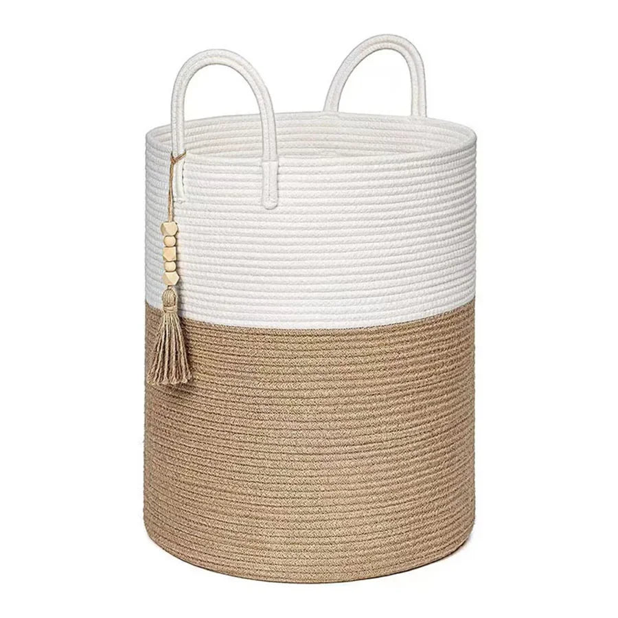 Grand Panier à Linge Haut Tressé avec Poignées Pliable