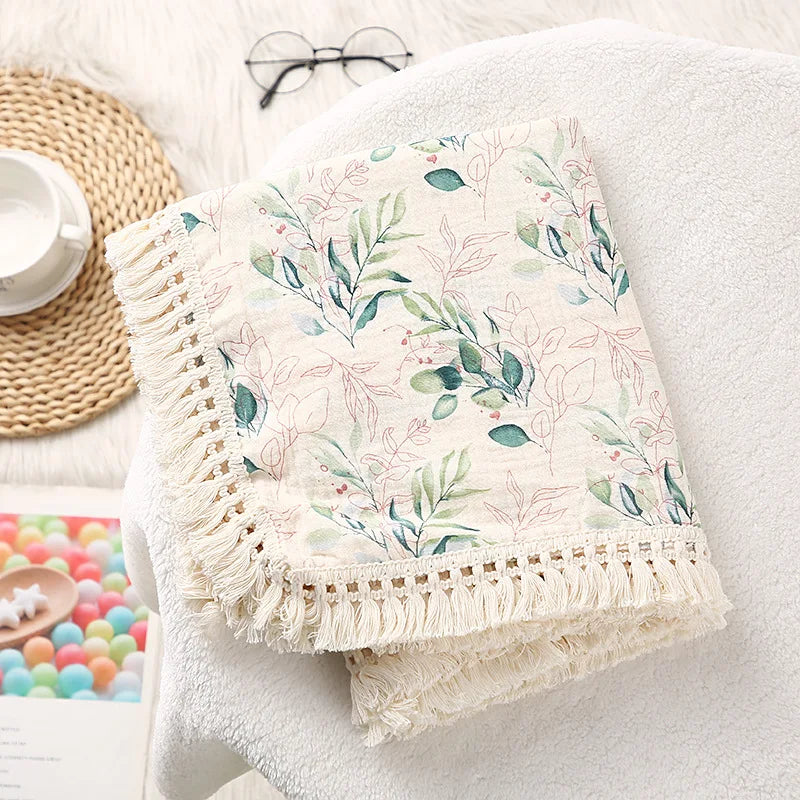 Couverture Bébé en Mousseline de Coton à Pompons
