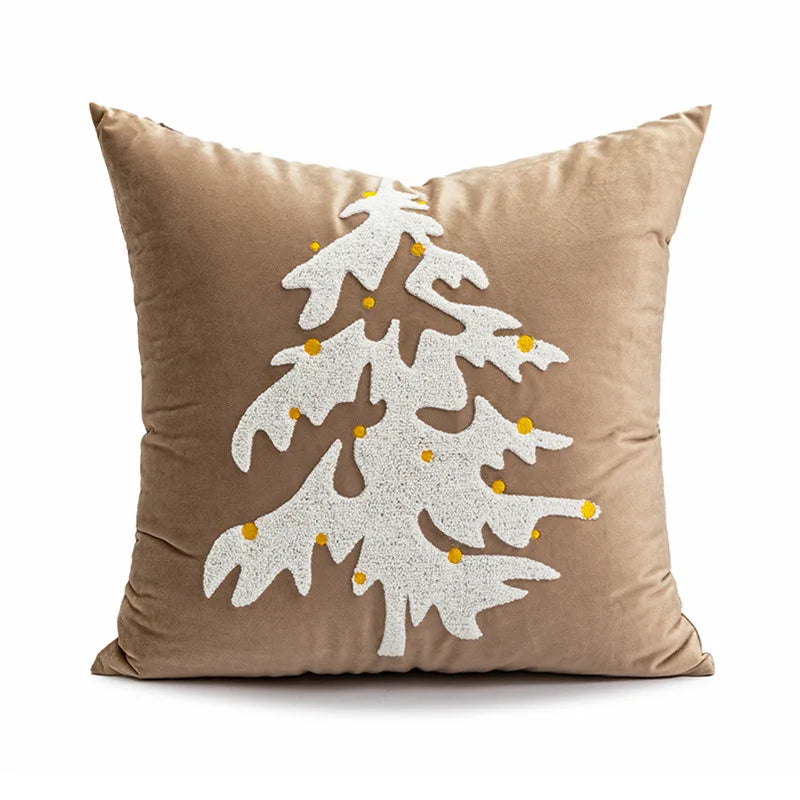 Housse de Coussin Nordique Noël Beige Blanc Brodée Lettres