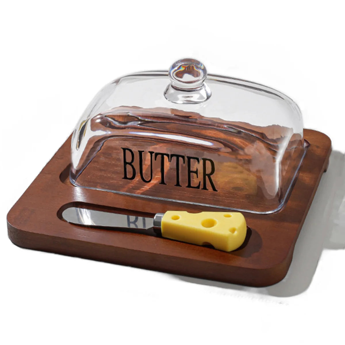 Beurrier en Bambou avec Couvercle en Verre et Couteau