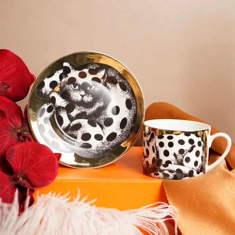 Tasse à Café Céramique Motif Animal Doré