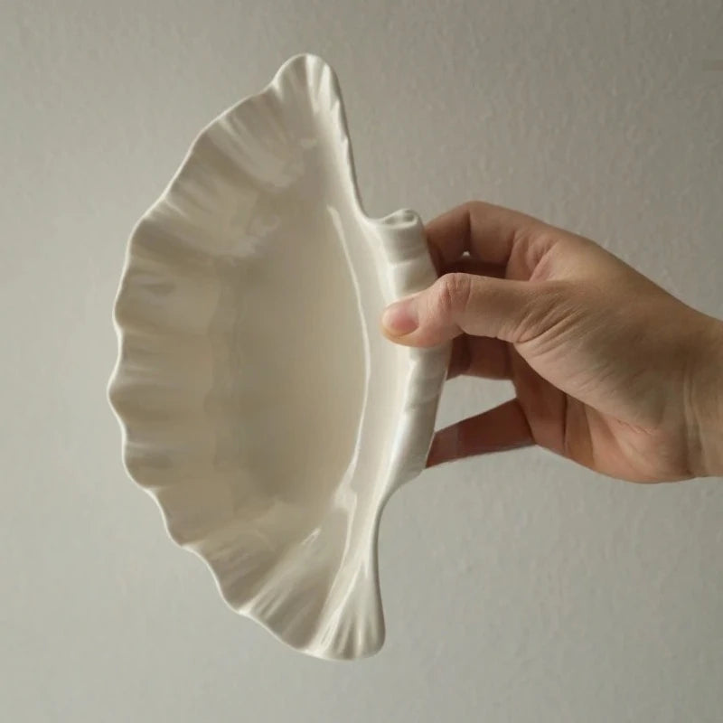 Assiette Céramique Forme Coquillage Crème Rétro
