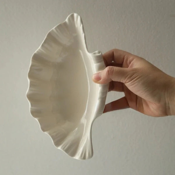 Assiette Céramique Forme Coquillage Crème Rétro