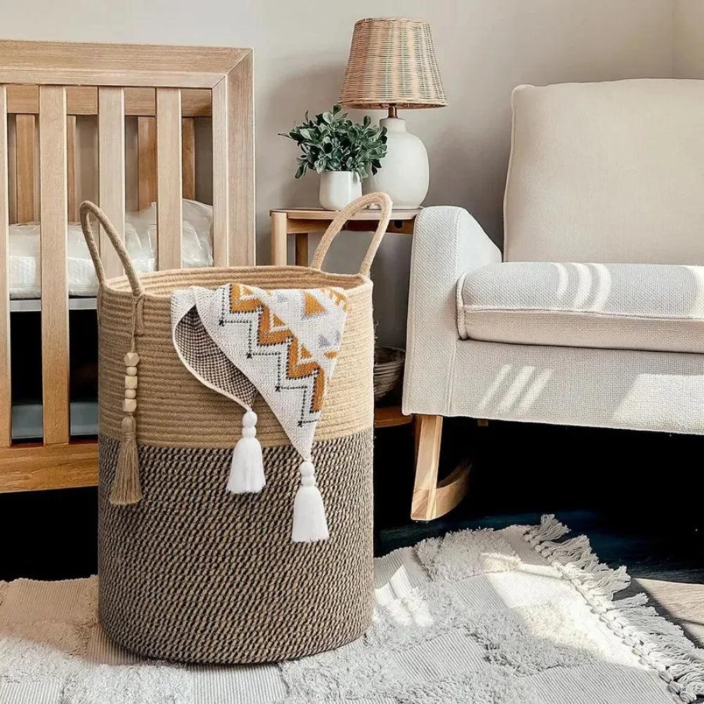 Grand Panier de Rangement Tressé avec Poignées