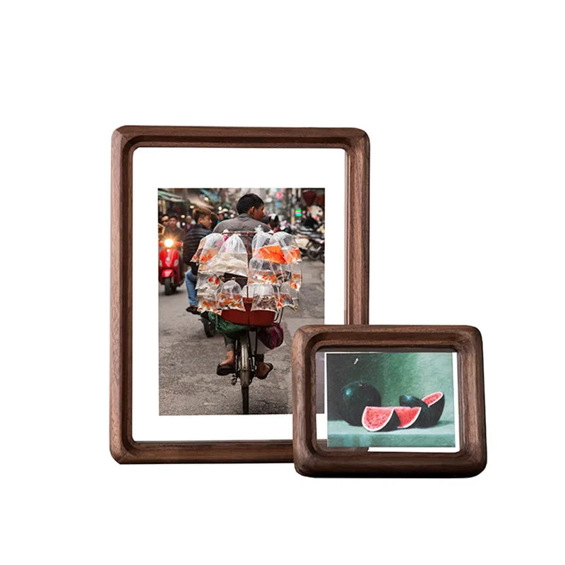 Cadre Photo Double Face en Bois de Noyer - Transparent