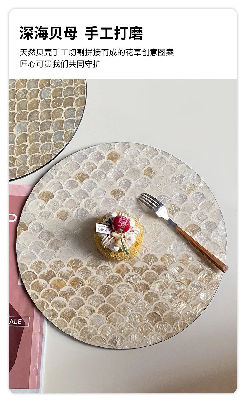 Plateau Rond Tissé Coquillages Style Léger Luxe