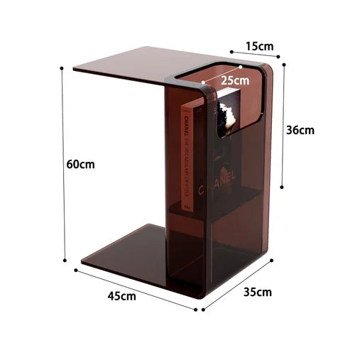 Table d'Appoint en Acrylique Forme C - Transparente avec Rangement