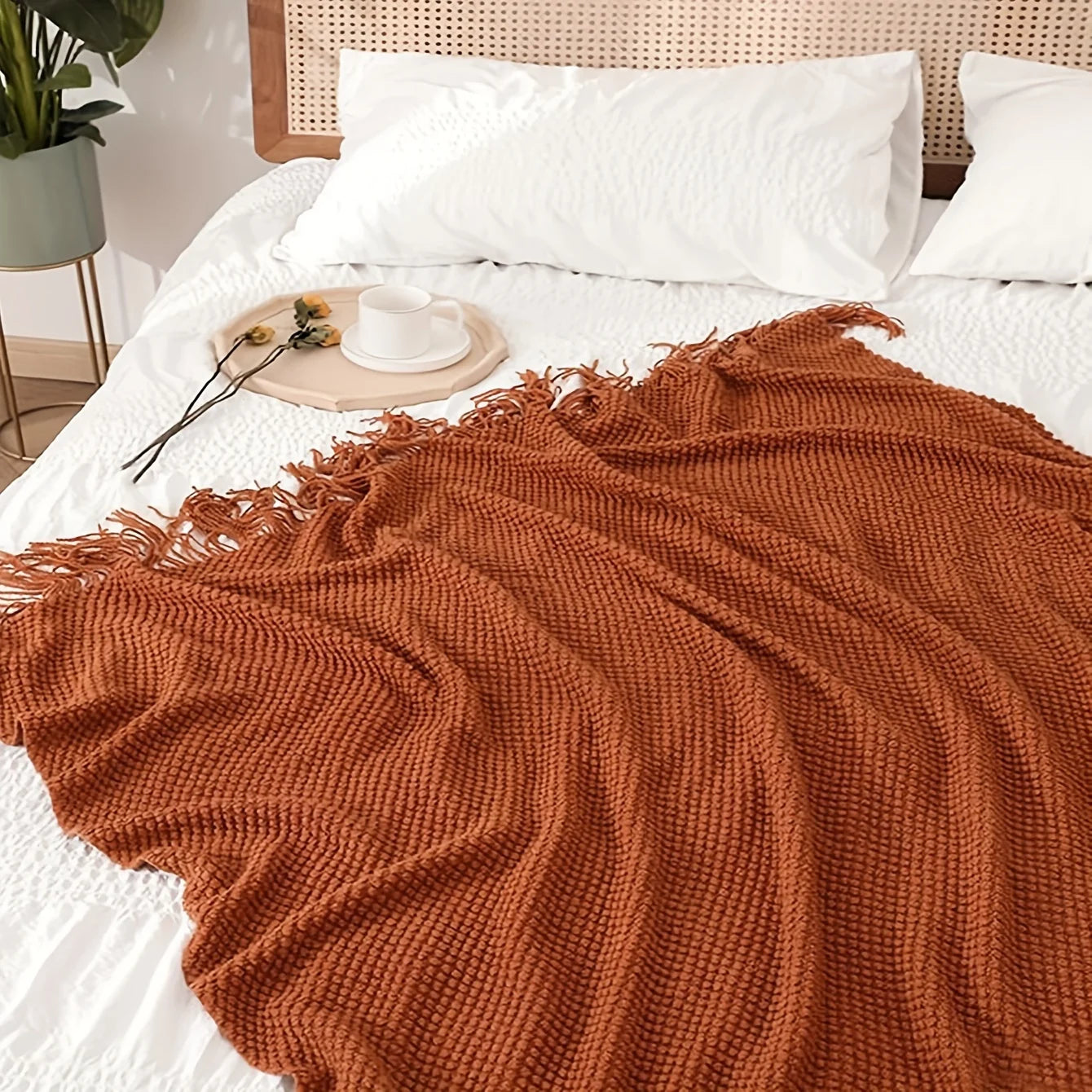 Jeté en Tricot à Pompons - Ton Morandi Orange