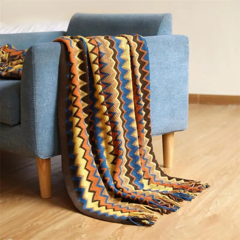 Hand-Knitted Blanket – Bohemian Tassel Throw