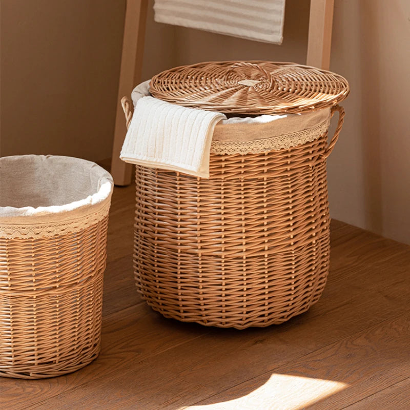 Panier à Linge Tressé en Osier avec Couvercle