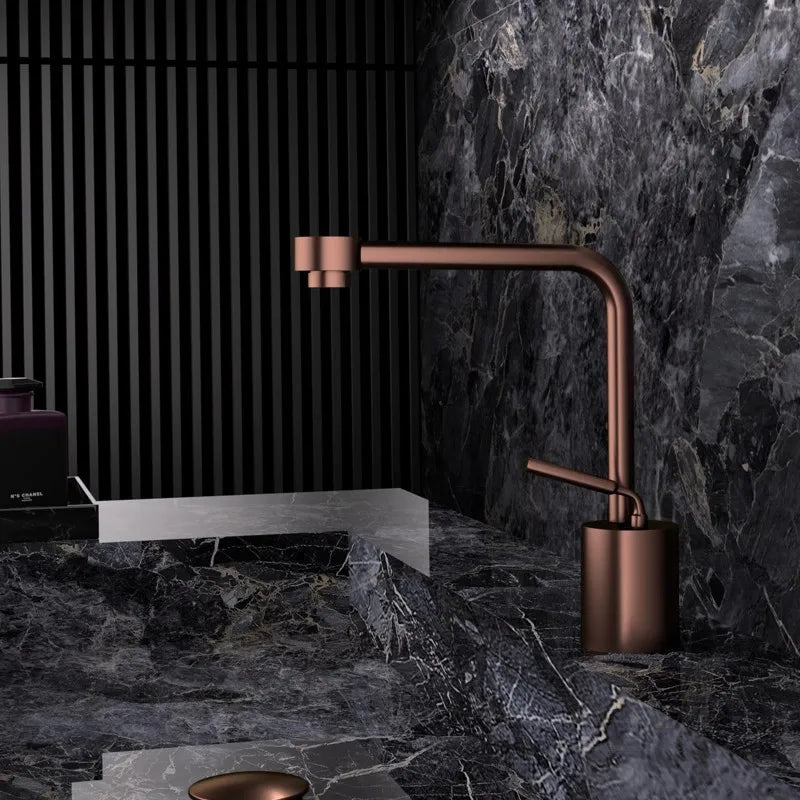 Robinet de Lavabo Or Rose Brossé Laiton Deux Trous