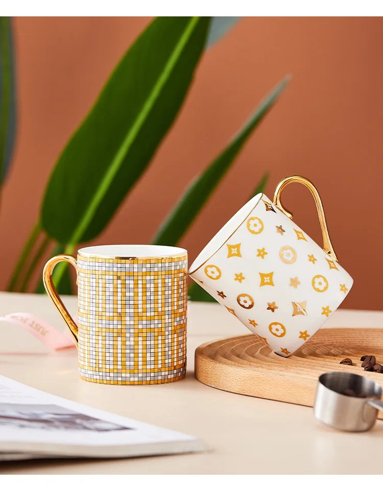 Tasse à Café en Céramique Dorée Peinte Main