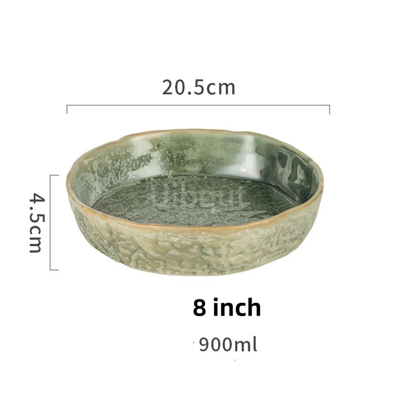 Bol en Céramique Vert Style Japonais pour Salade et Soupe