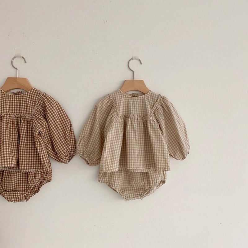 Ensemble Chemisier à Carreaux et Short Fille