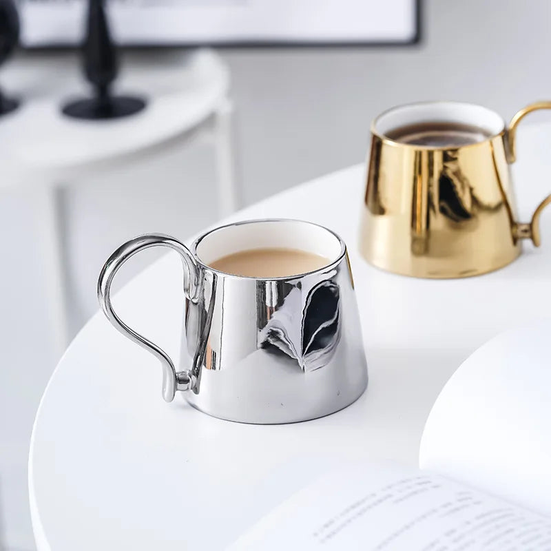 Tasse en Céramique Or et Argent Style Nordique Résistante Chaleur