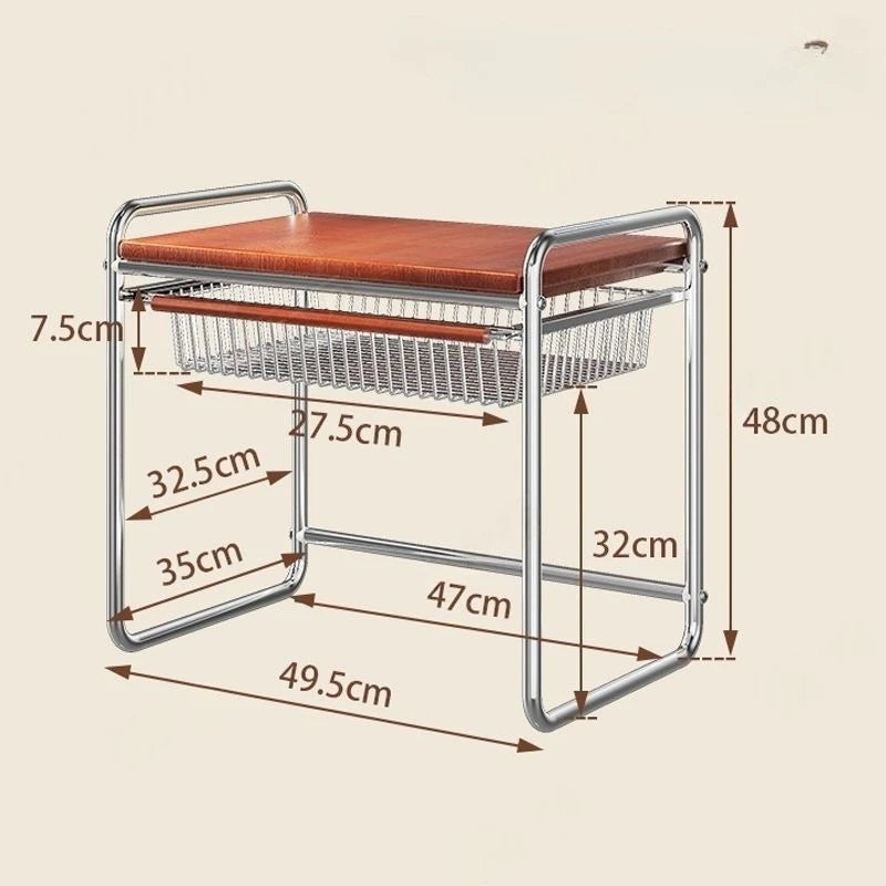 Cream Metal-Frame Side Table – Storage Coffee & Bedside Table