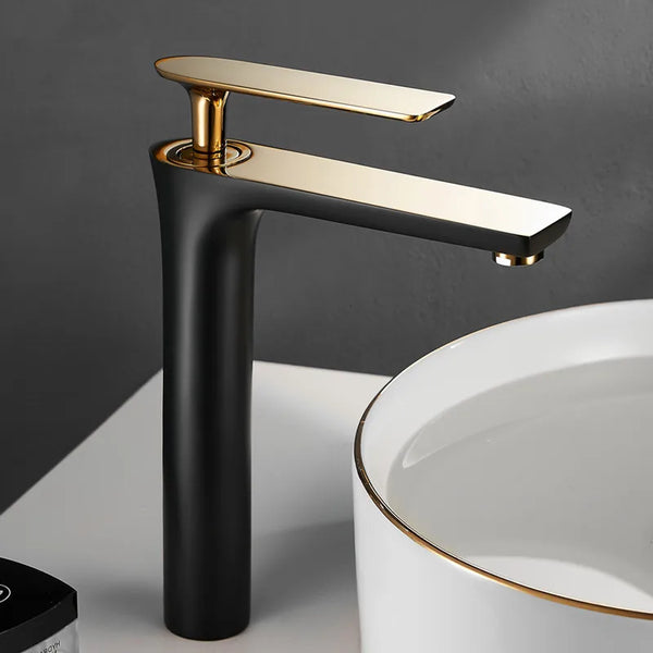 Robinet de Lavabo Cuivre Noir et Or Rehaussé