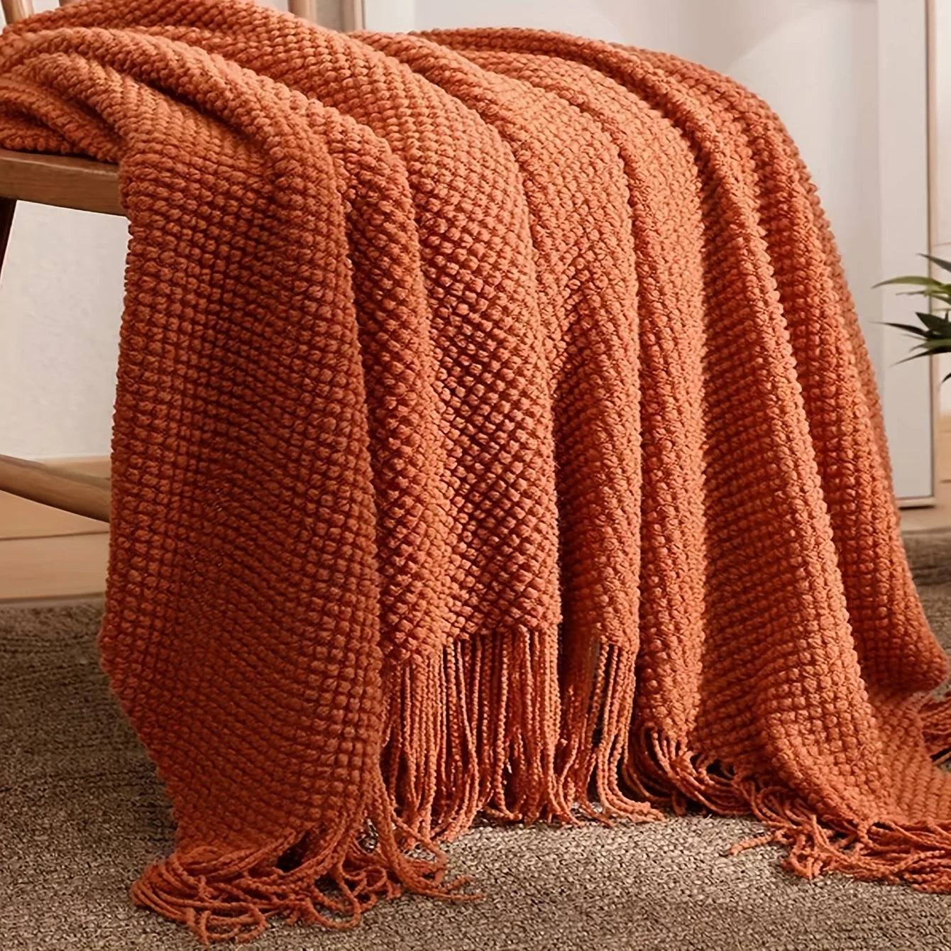 Jeté en Tricot à Pompons - Ton Morandi Orange