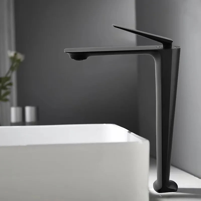 Robinet de Lavabo Haut Or Rose Brossé Noir