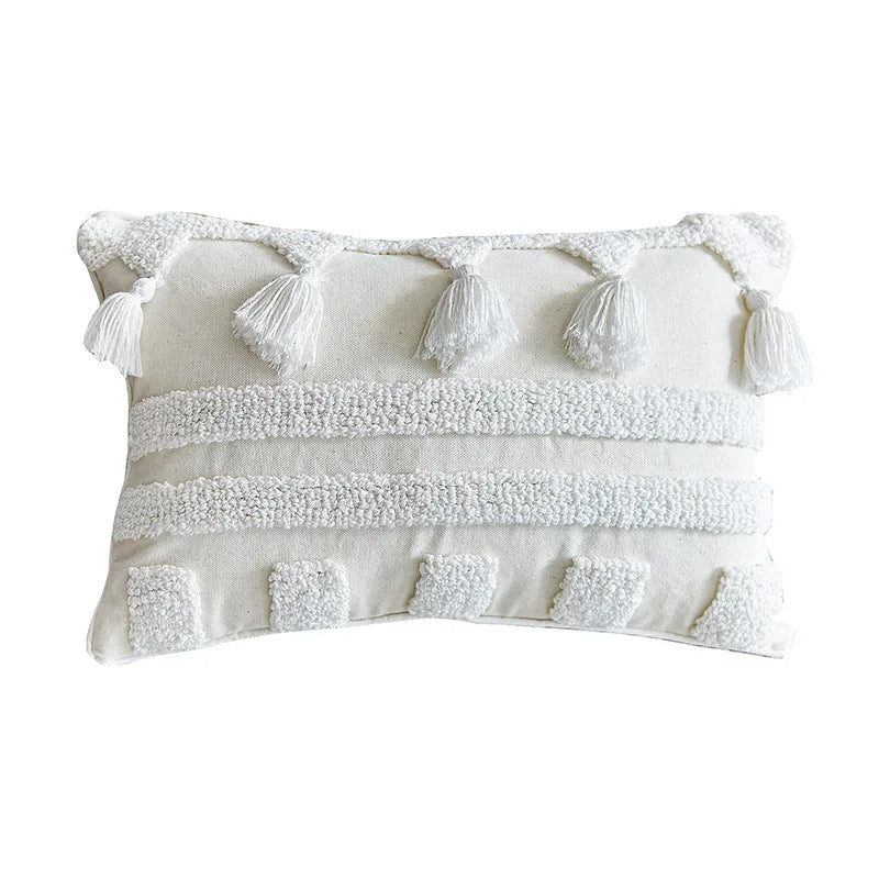 Housse de Coussin Blanche Bohème Tuftée Faite Main