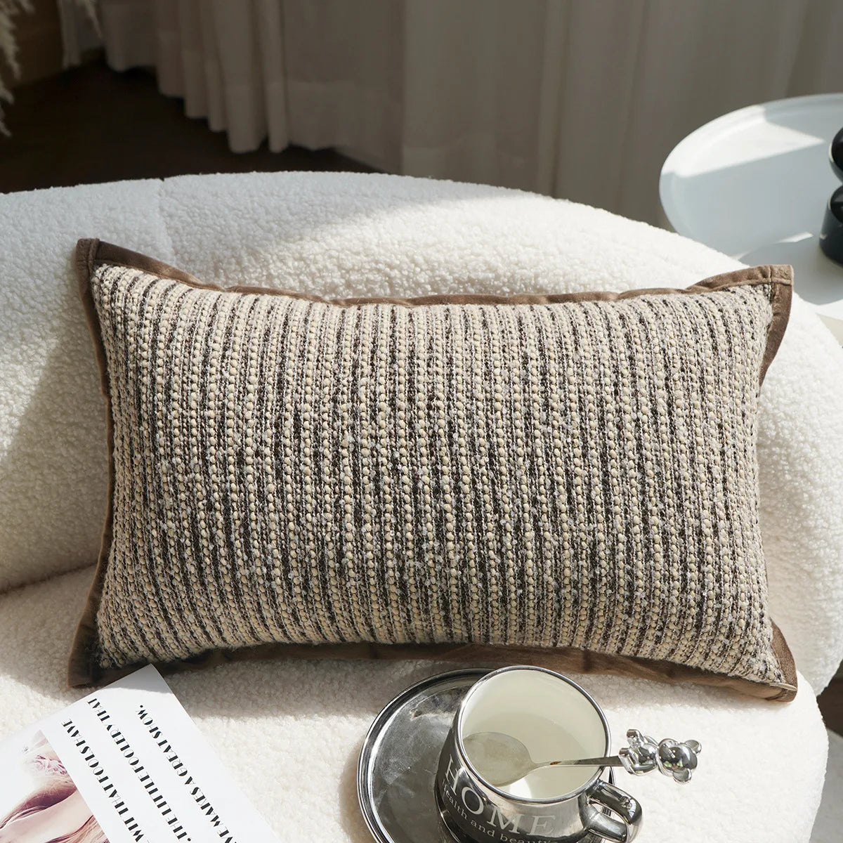 Housse de Coussin Cuir Tissé Brun Maillard Style Boho Vintage