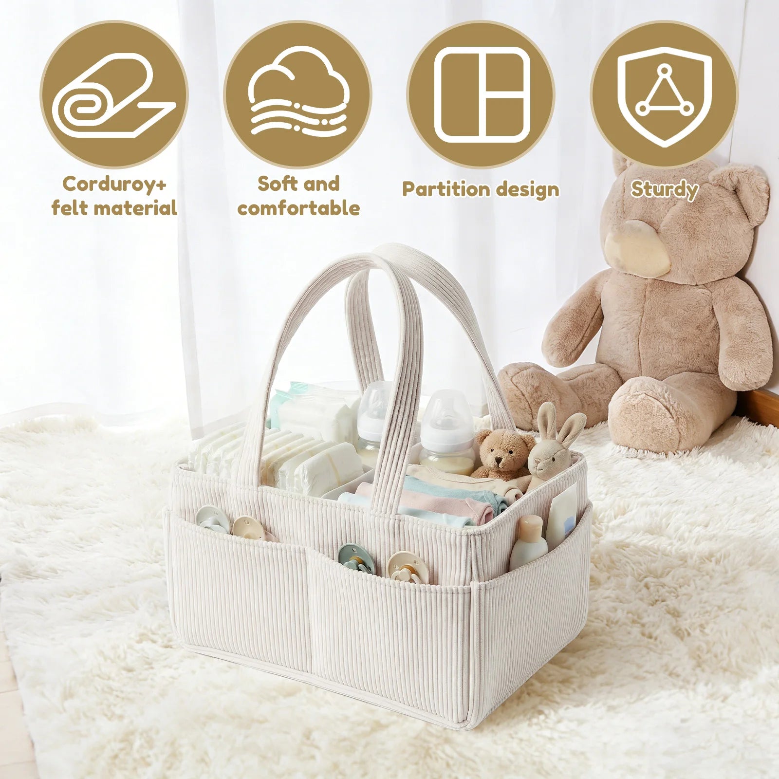 Sac à Langer en Velours Côtelé Pliable