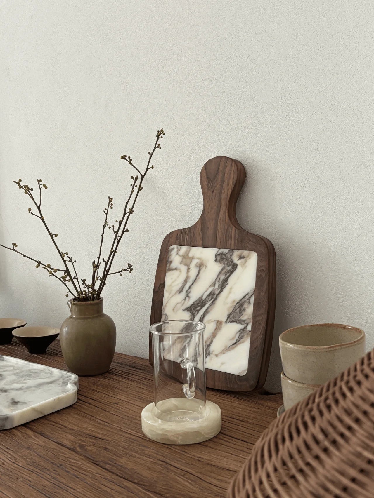 Plateau Marbre Calacatta Viola Manche en Bois