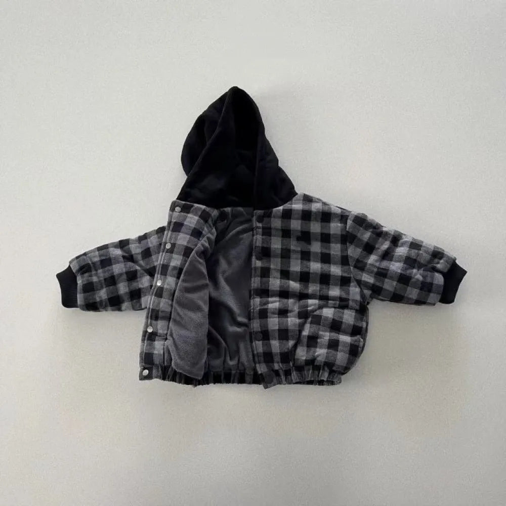 Manteau Enfant à Capuche Motif Carreaux