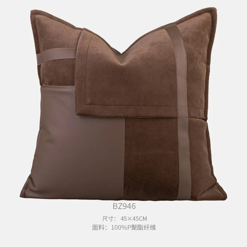 Housse de Coussin Peau de Vache Grise Patchwork Brun Tissé