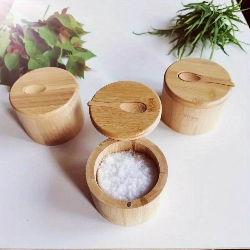 Ensemble Pots à Épices en Bambou avec Couvercles Multi-Bols