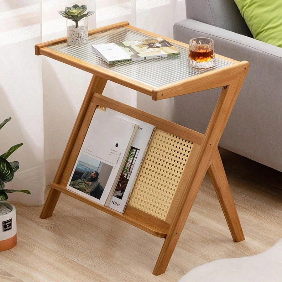 Table d'Appoint Bois Simple avec Plateau Verre
