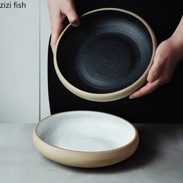 Japanese Round Deep Plate – Stoneware Dinner & Pasta Bowl