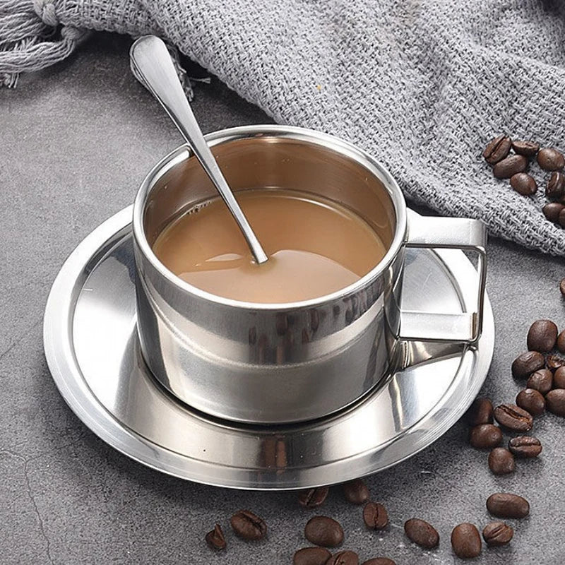 Double-Wall Coffee Cup Set – Stainless Steel, Set of 3