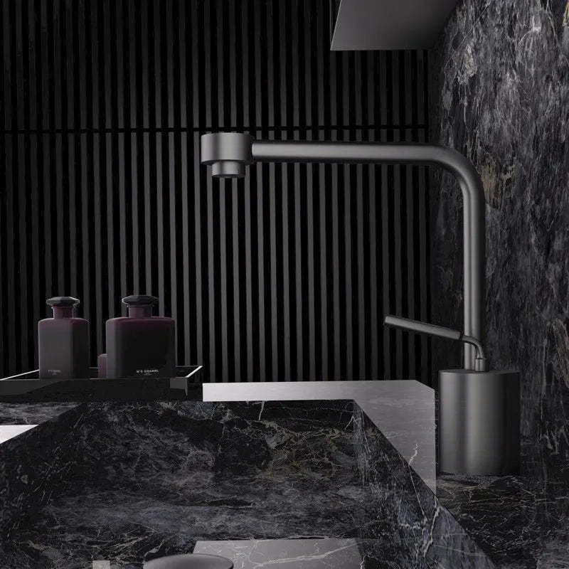 Robinet de Lavabo Or Rose Brossé Laiton Deux Trous