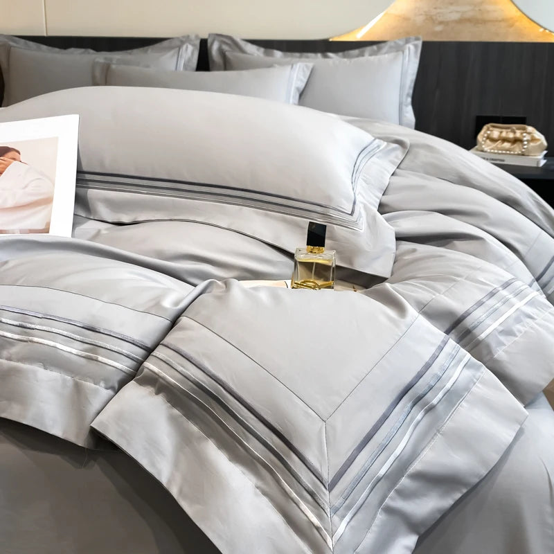 Parure de Lit Coton Luxe Style Hôtelier Brodée