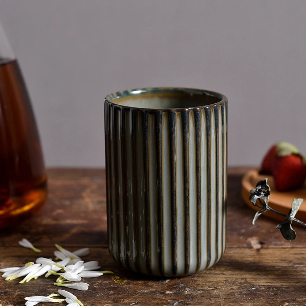 Mug en Céramique à Rayures Verticales - 300ml