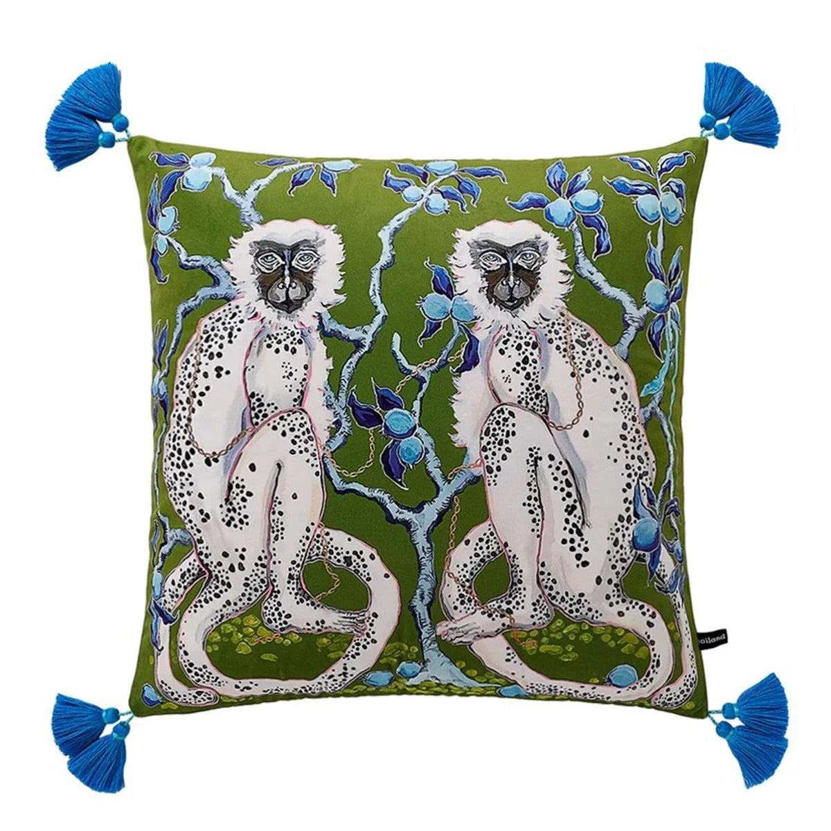 Housse de Coussin Velours Motif Léopard à Pompons