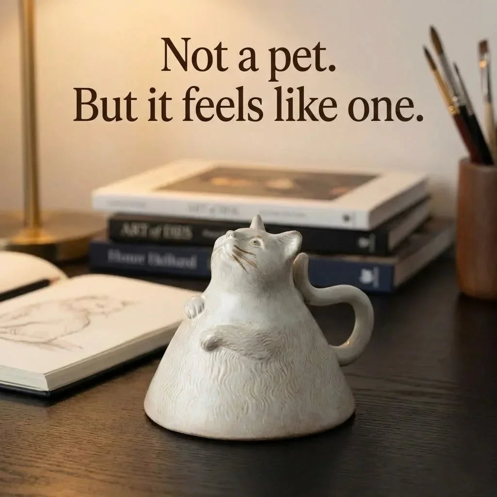Tasse Sculpture Chat en Céramique Design Réversible