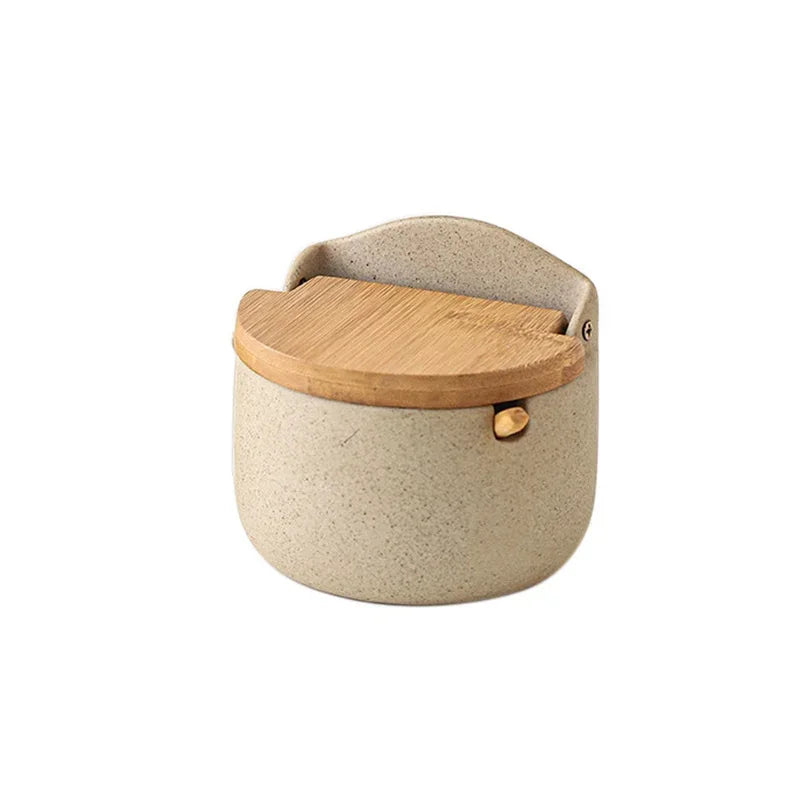 Pot à Épices en Céramique Couvercle Bambou avec Cuillère