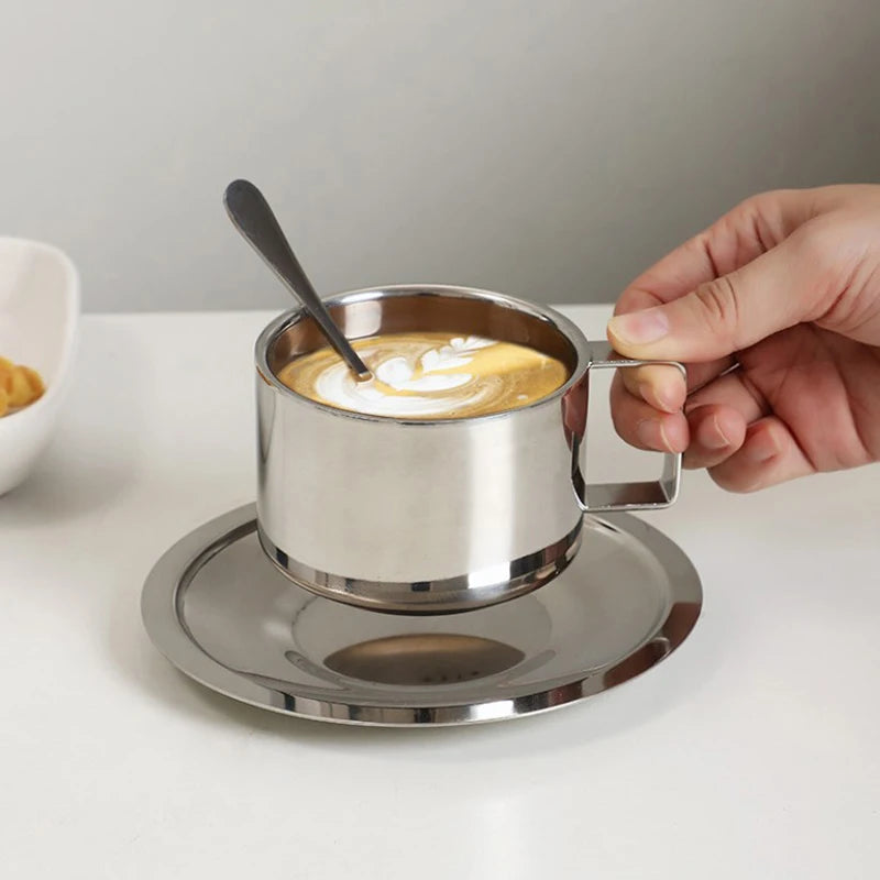 Double-Wall Coffee Cup Set – Stainless Steel, Set of 3