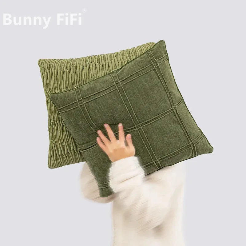 Housse de Coussin Ronde Vert Sauge - Style Minimaliste