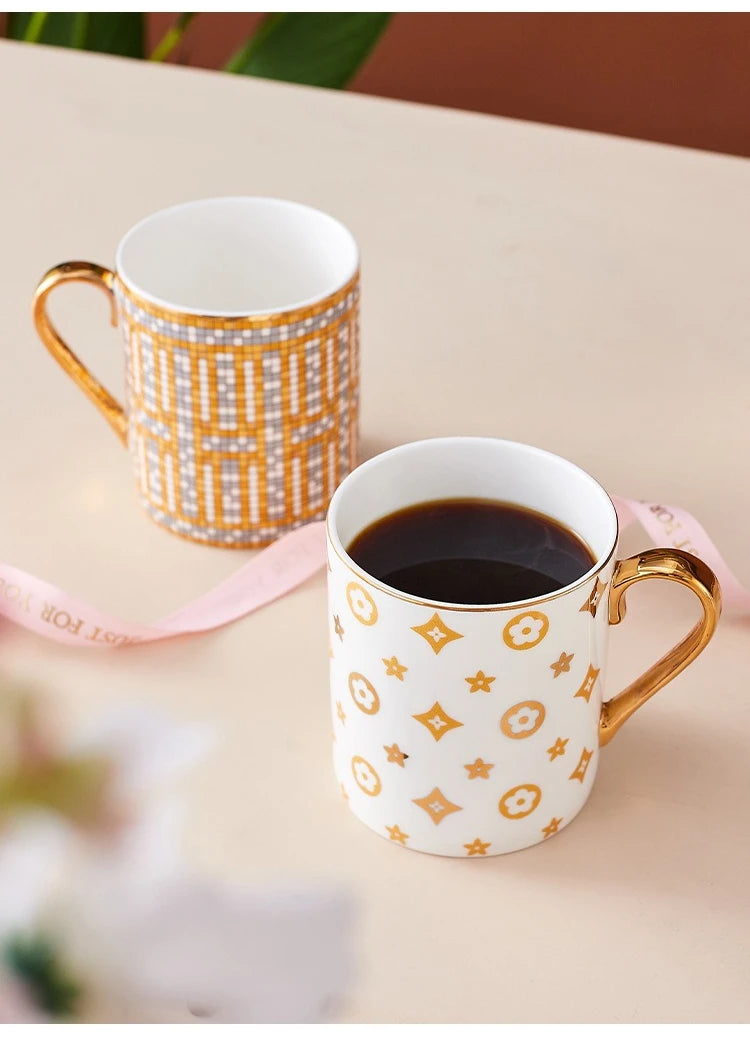 Tasse à Café en Céramique Dorée Peinte Main