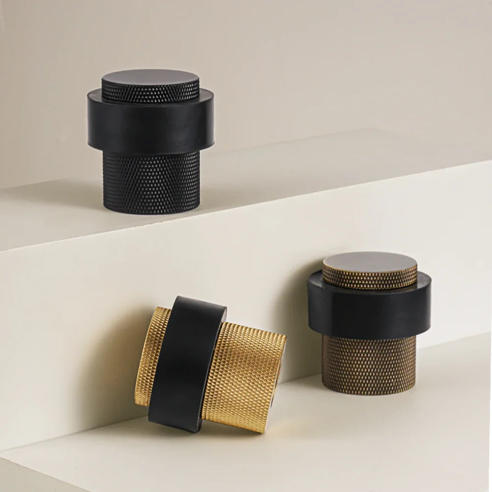 Brass Door Stopper – Knurled Floor-Mount Hardware