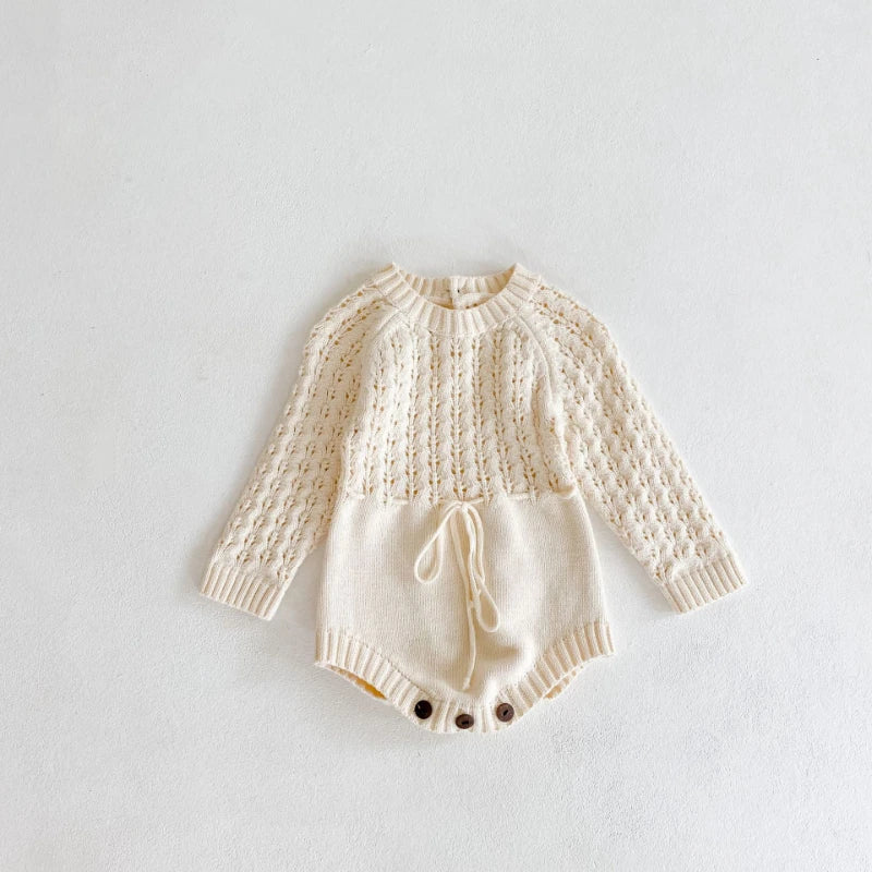 Barboteuse Fille Tricot Ajouré Manches Longues
