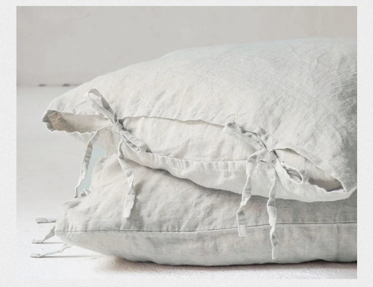 Housse de Coussin Lin Pur Nœud Papillon Bleu Foncé