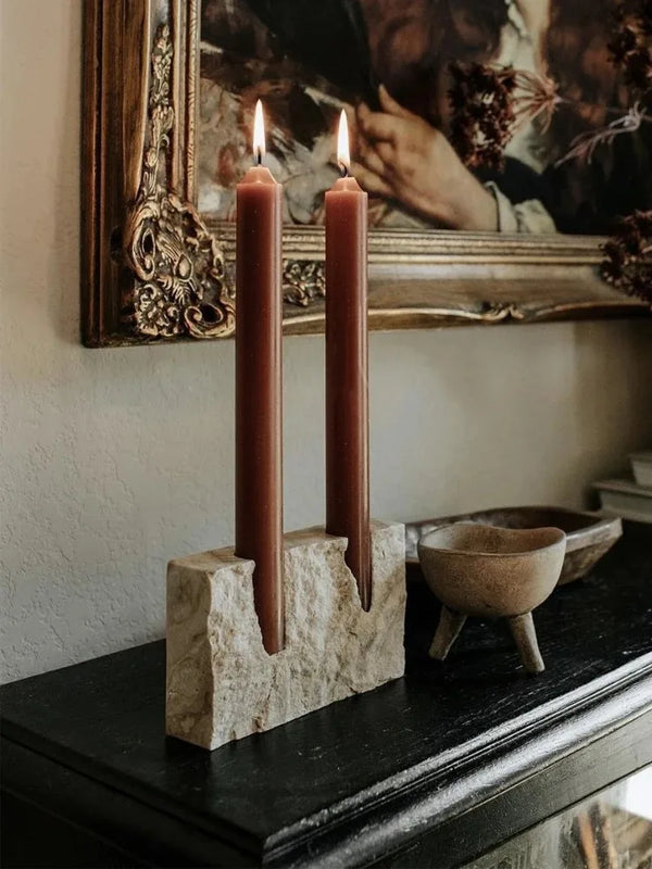 Bougeoir en Marbre Travertin 2 Trous Style Vintage