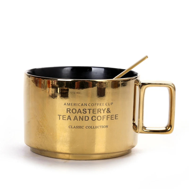 Tasse en Céramique avec Cuillère et Soucoupe Lettre Dorée 300ml