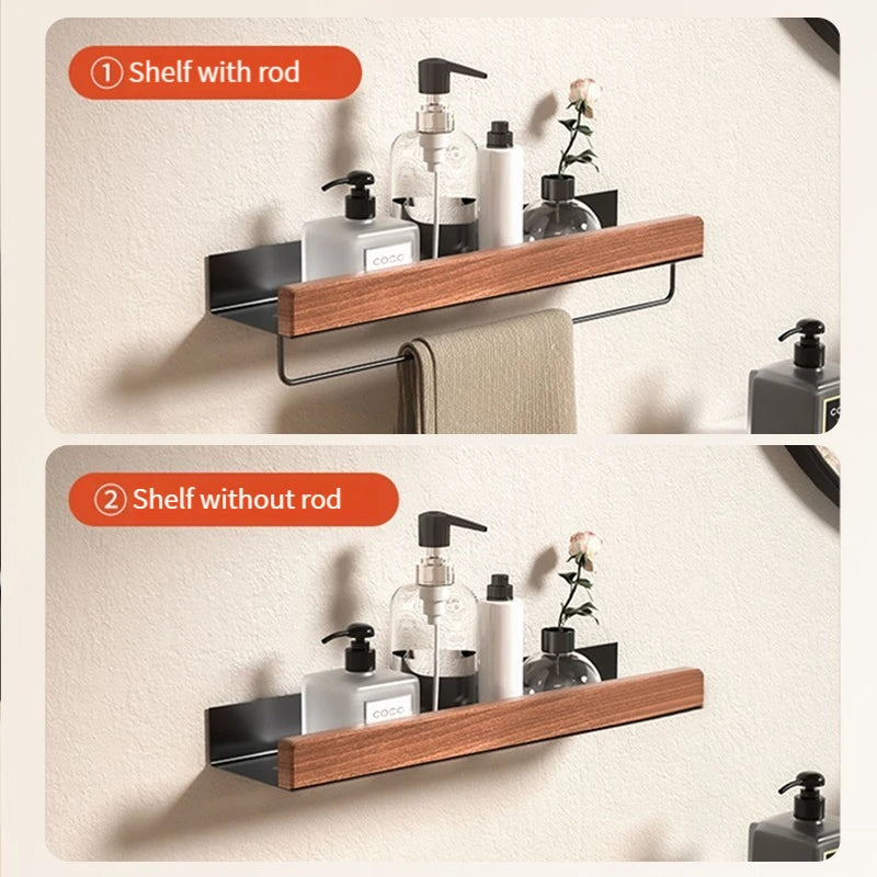 Étagère d'Angle pour Salle de Bain - Aluminium et Bois